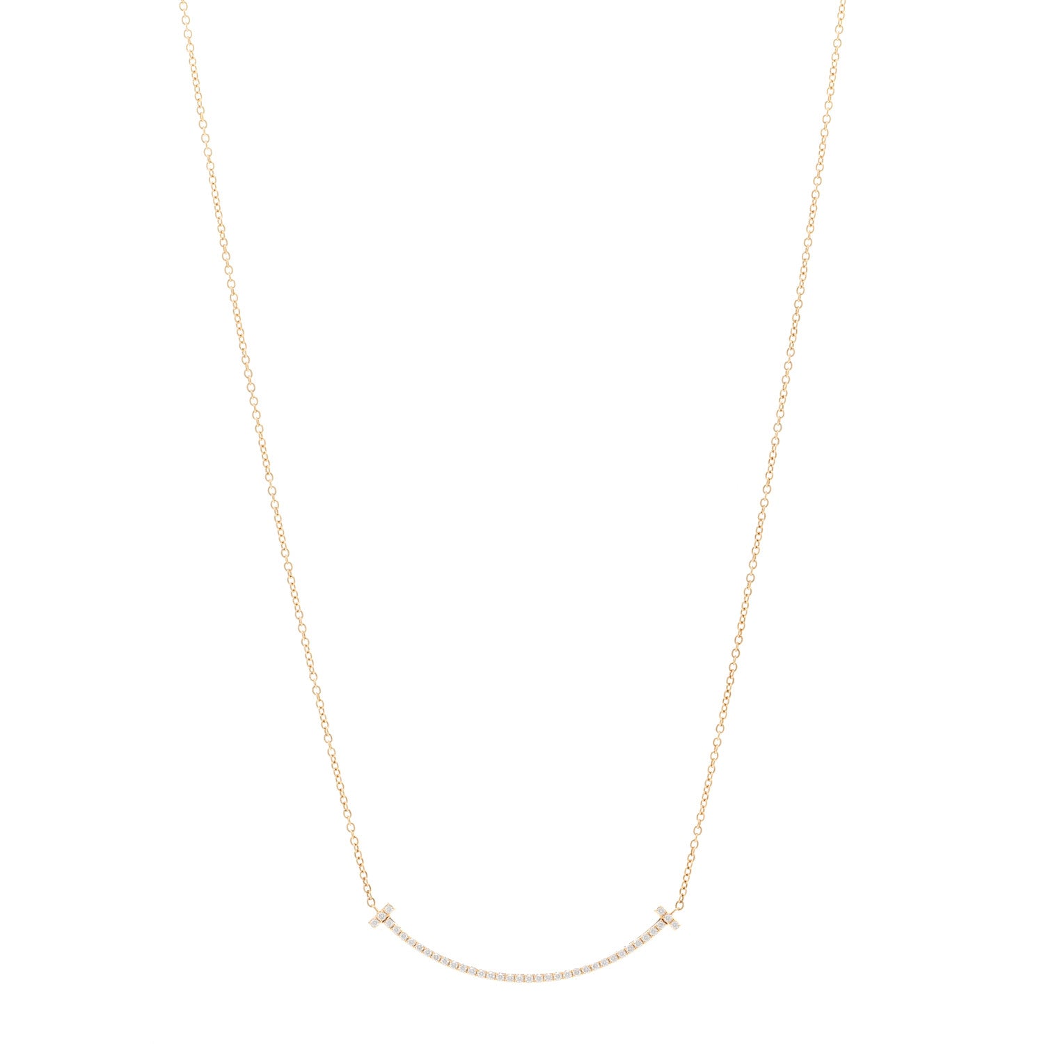Tiffany 18K Yellow Gold Diamond Small T Smile Pendant Necklace 1 of 4