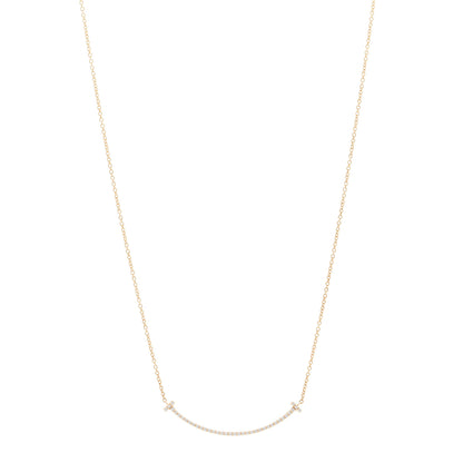 Tiffany 18K Yellow Gold Diamond Small T Smile Pendant Necklace 1 of 4