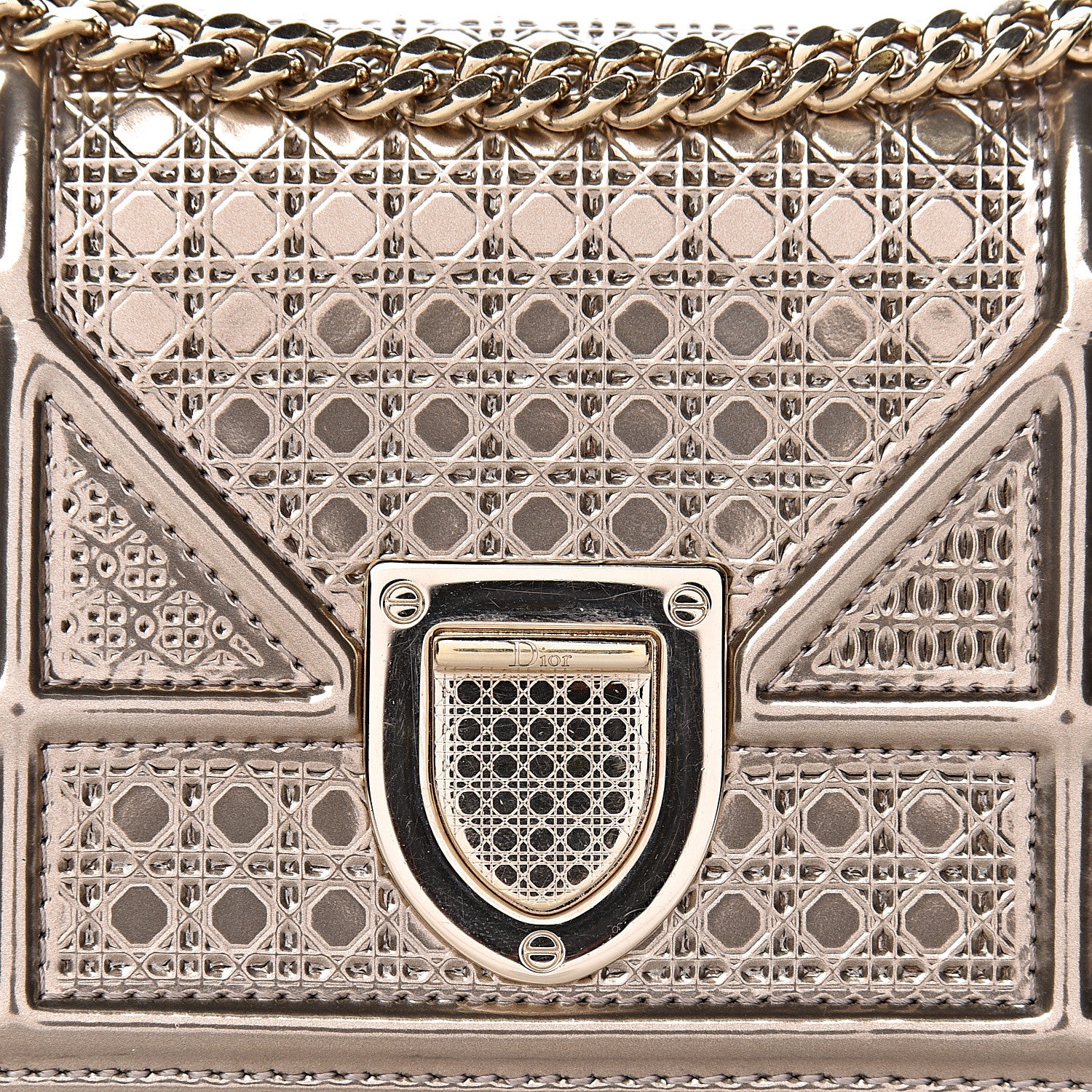 Christian Dior Metallic Patent Micro-Cannage Baby Diorama Flap Bag Champagne 11 of 11