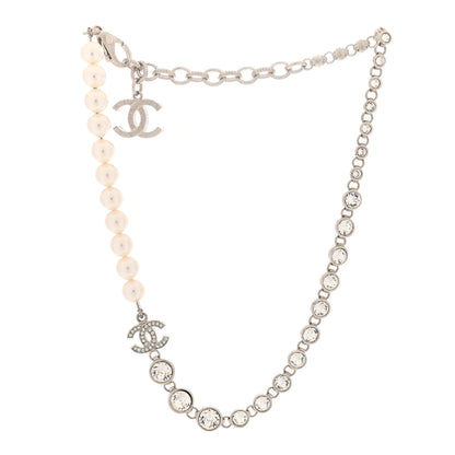 Chanel Pearl Crystal CC Choker Necklace Silver 3 of 5