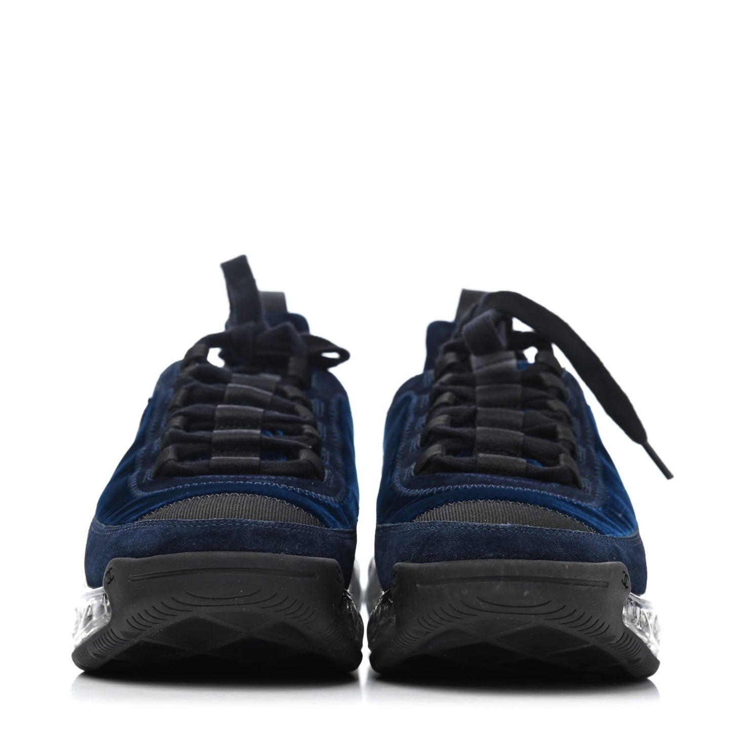 Suede Calfskin Velvet Grosgrain CC Sneakers 36 Navy Blue Black