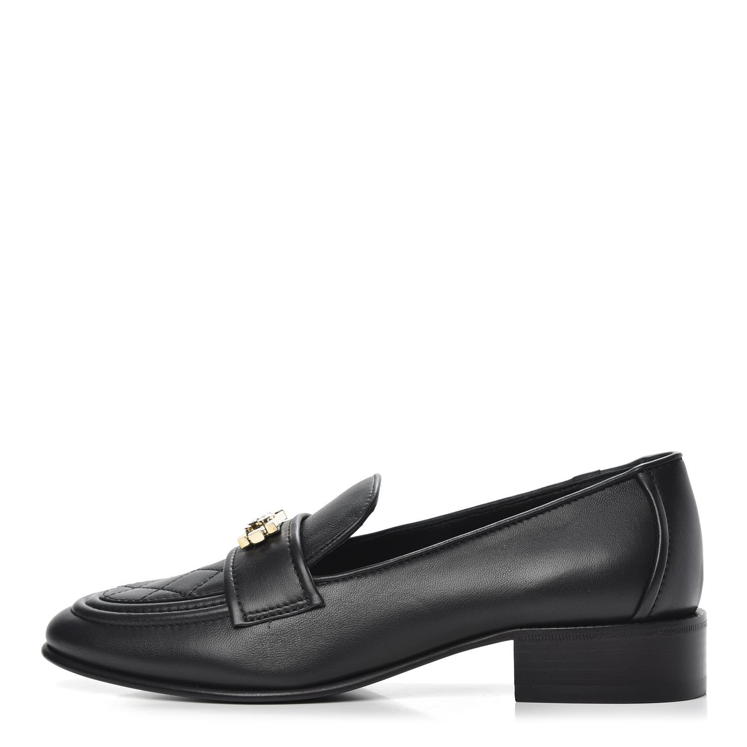 Chanel Lambskin Quilted Womens CC Loafers 38 Black 1 of 9