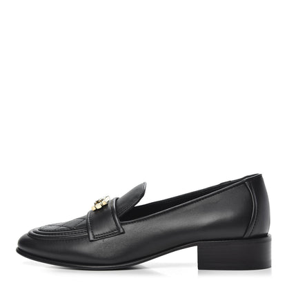 Chanel Lambskin Quilted Womens CC Loafers 38 Black 1 of 9