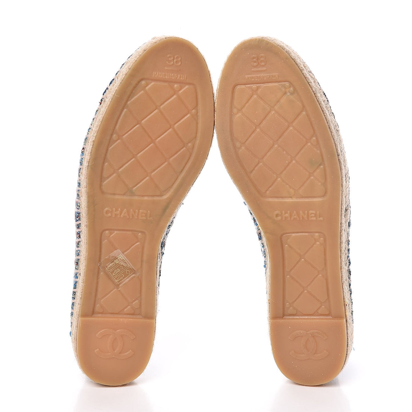 Tweed Lambskin CC Espadrilles 38 Blue Green