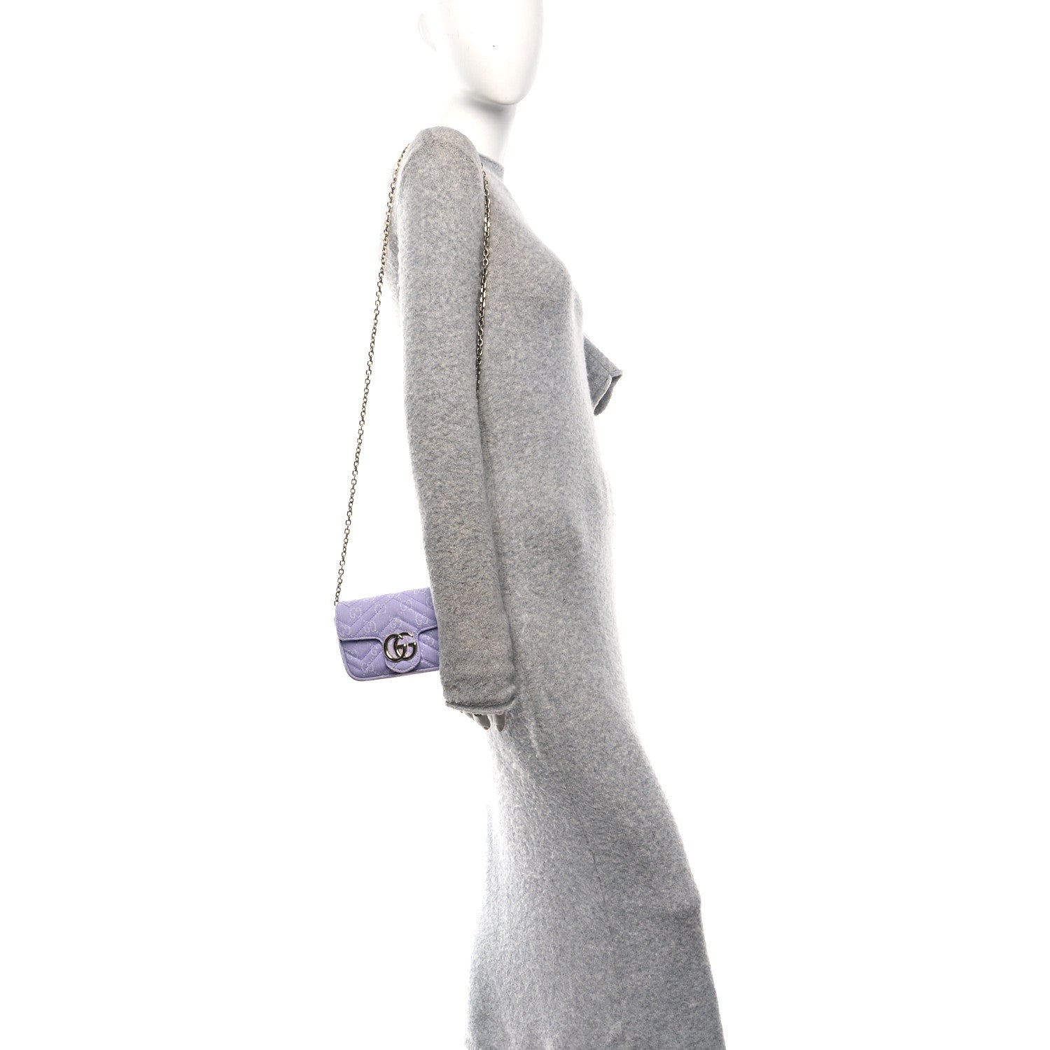 Gucci Denim GG Monogram Mini GG Marmont Shoulder Bag Light Purple 2 of 11