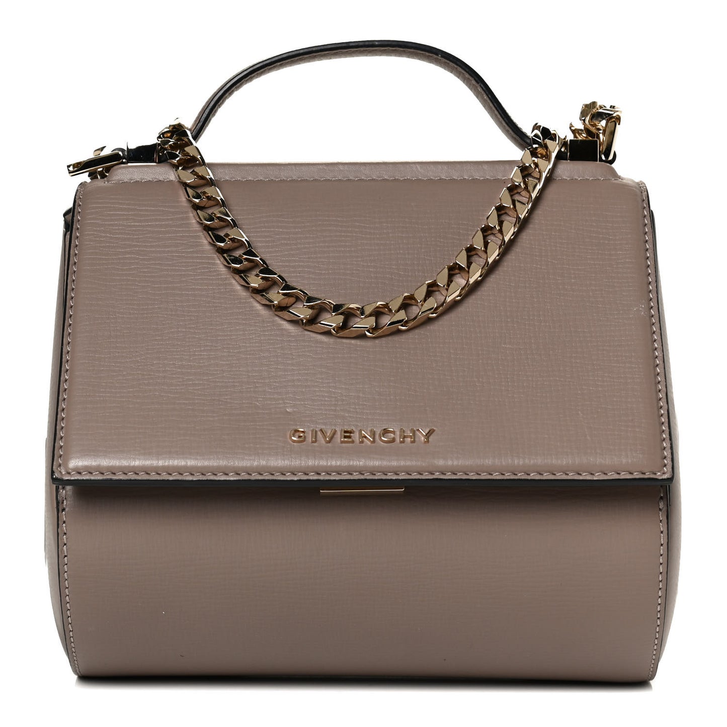 Textured Calfskin Mini Pandora Box Chain Crossbody Bag Mastic