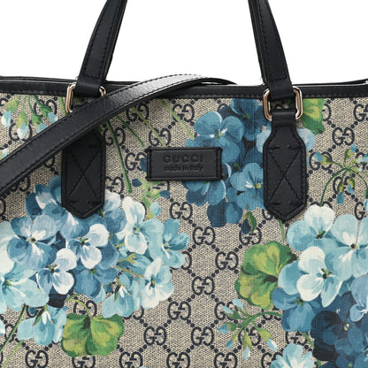 Gucci GG Supreme Monogram Blooms Small Zippered Tote Blue 8 of 14