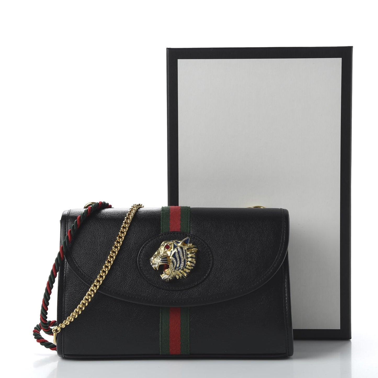 Textured Calfskin Web Small Rajah Slim Flap Shoulder Bag Black