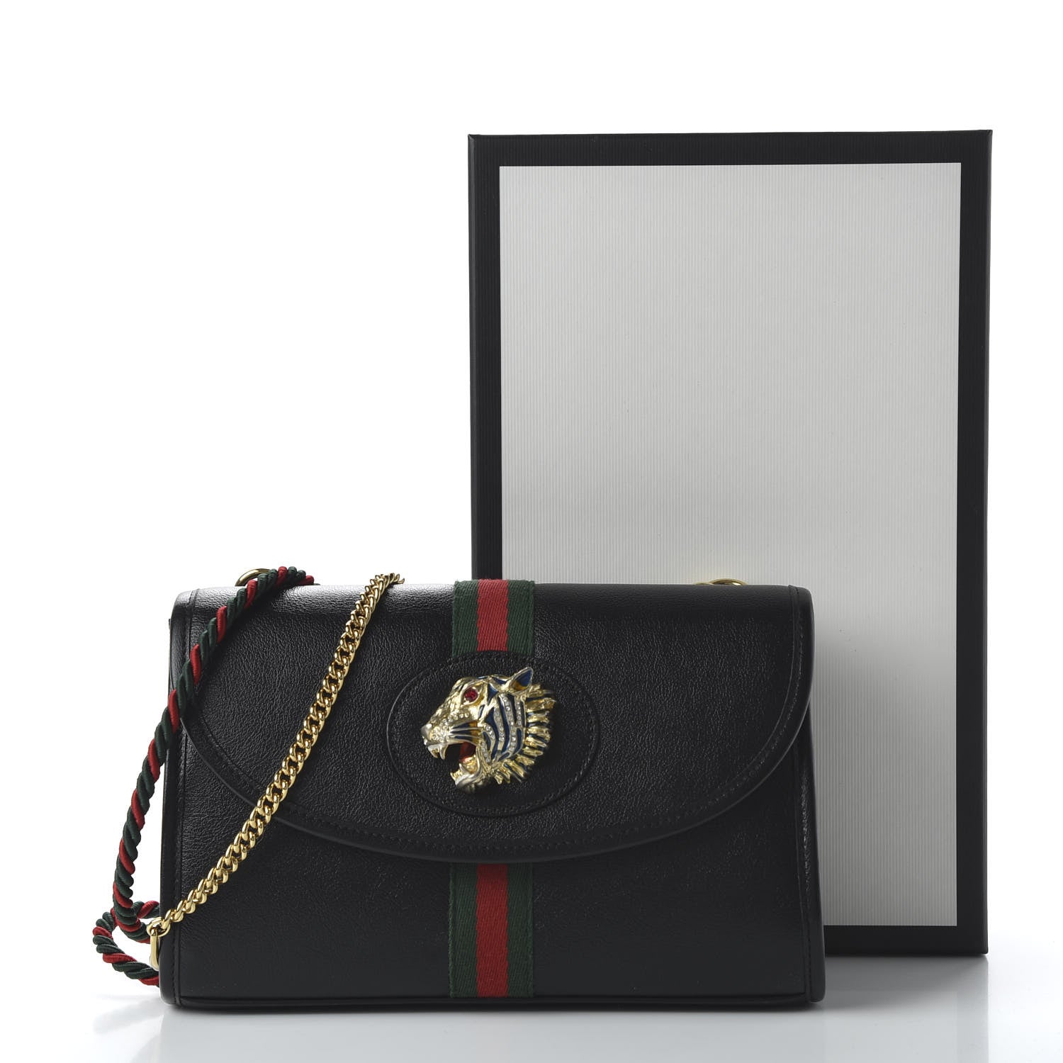 Gucci Textured Calfskin Web Small Rajah Slim Flap Shoulder Bag Black 21 of 21