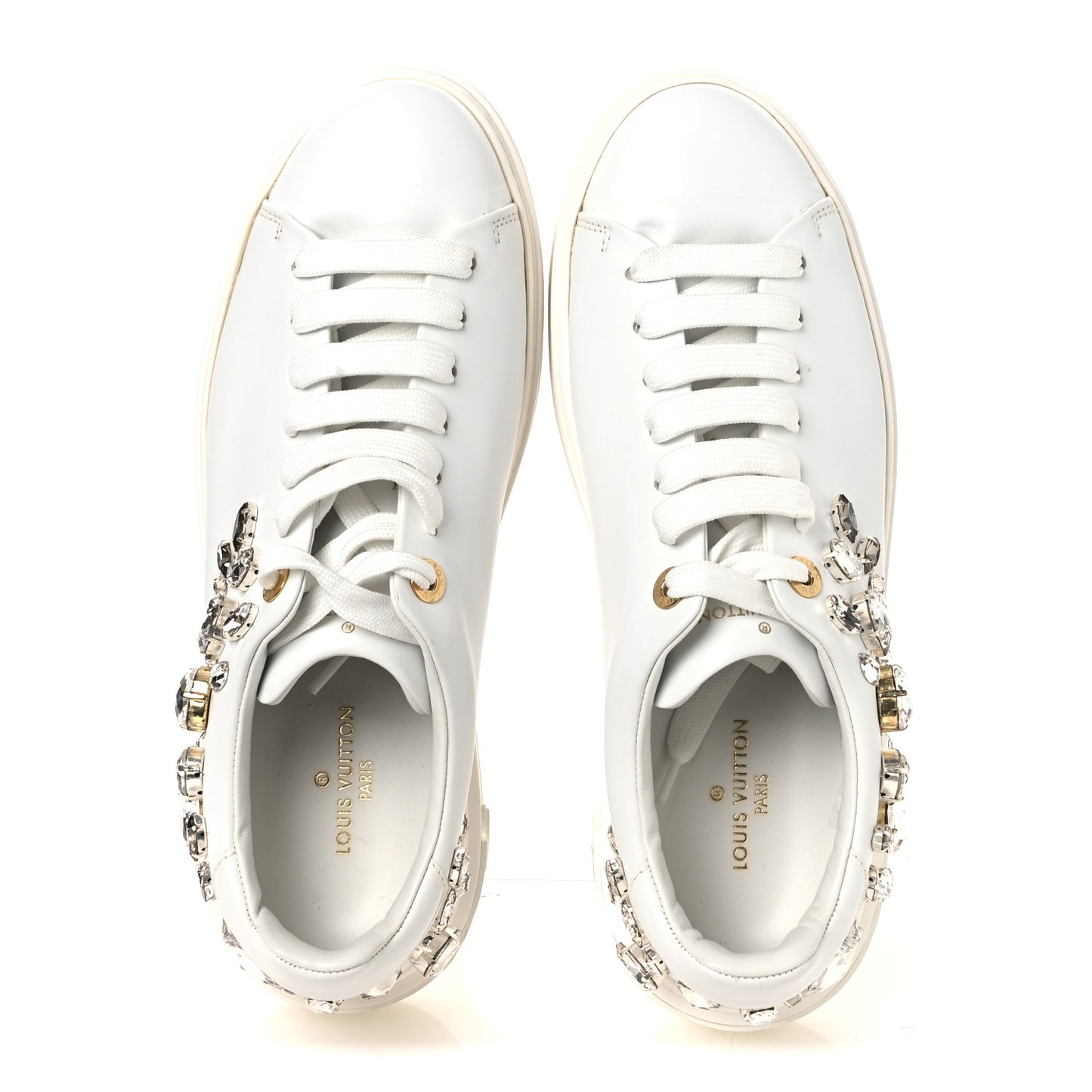 Lambskin Swarovski Crystal Monogram Time Out Sneakers 40 White