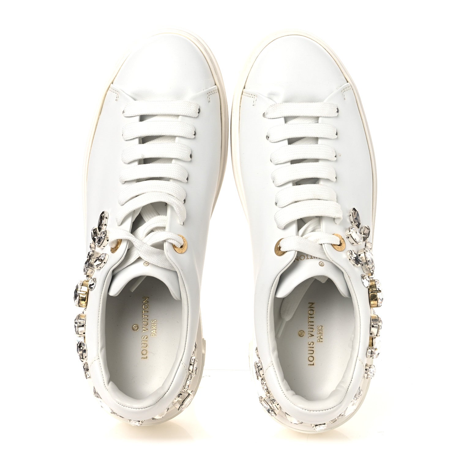 Louis Vuitton Lambskin Swarovski Crystal Monogram Time Out Sneakers 40 White 2 of 10