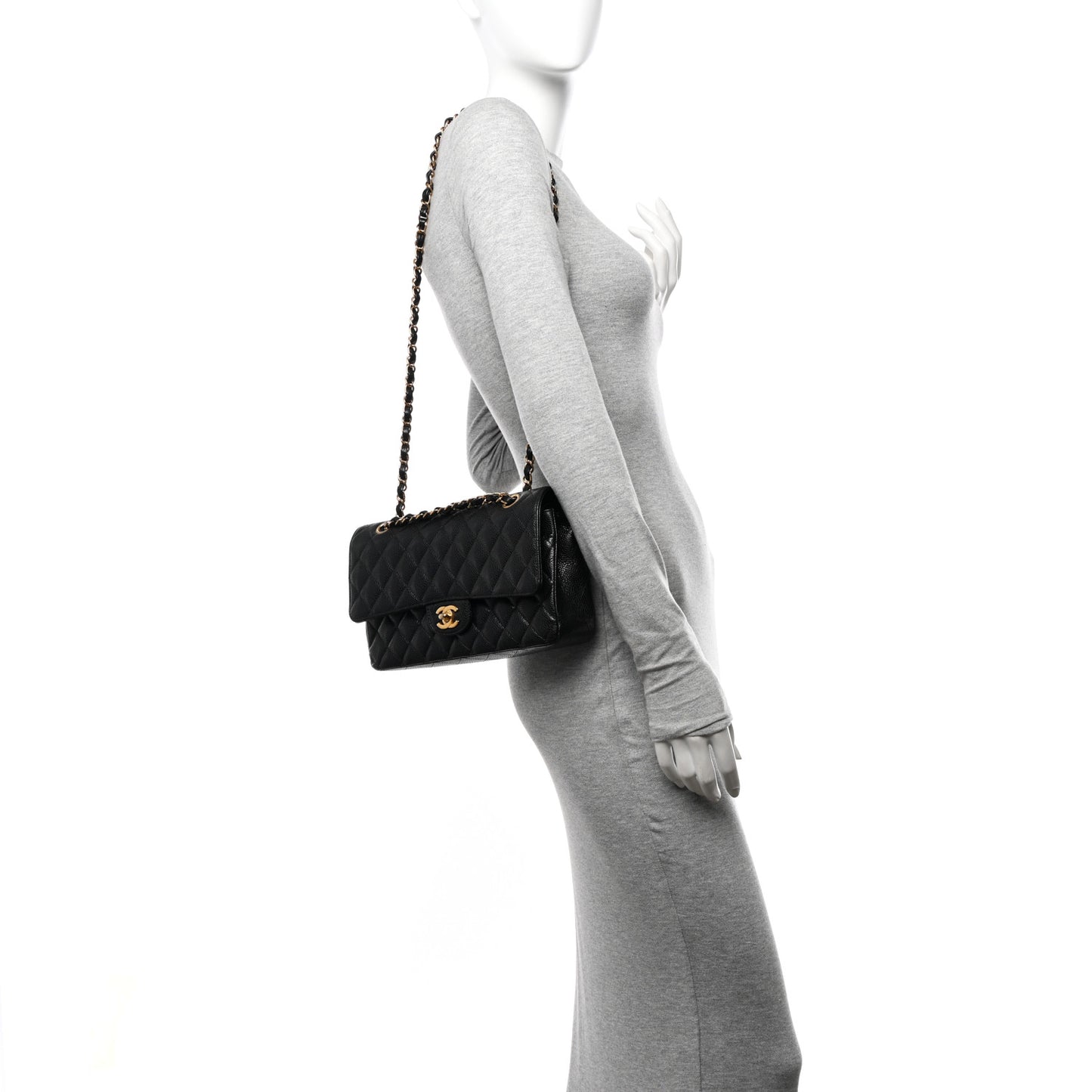 Caviar Quilted Medium Double Flap Black