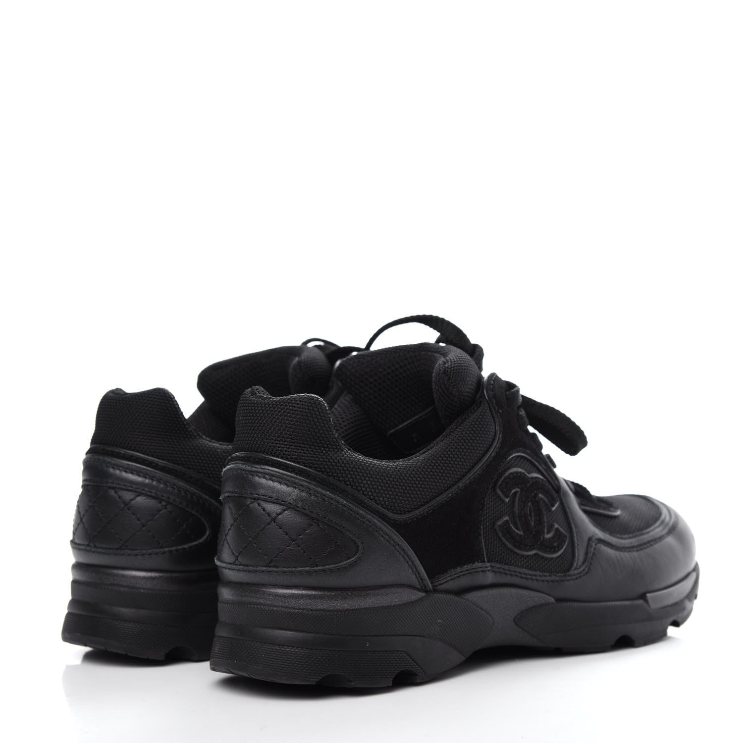 Chanel Suede Velvet Lambskin CC Sneakers 37 Black 4 of 10