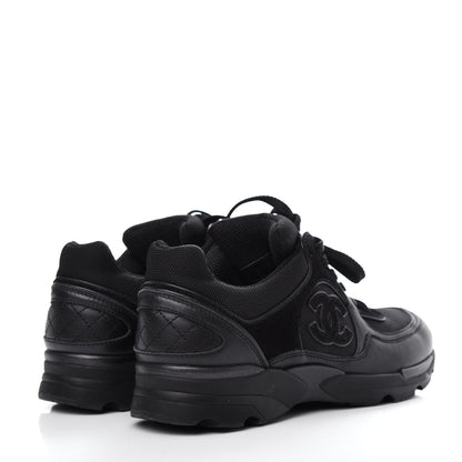 Chanel Suede Velvet Lambskin CC Sneakers 37 Black 4 of 10