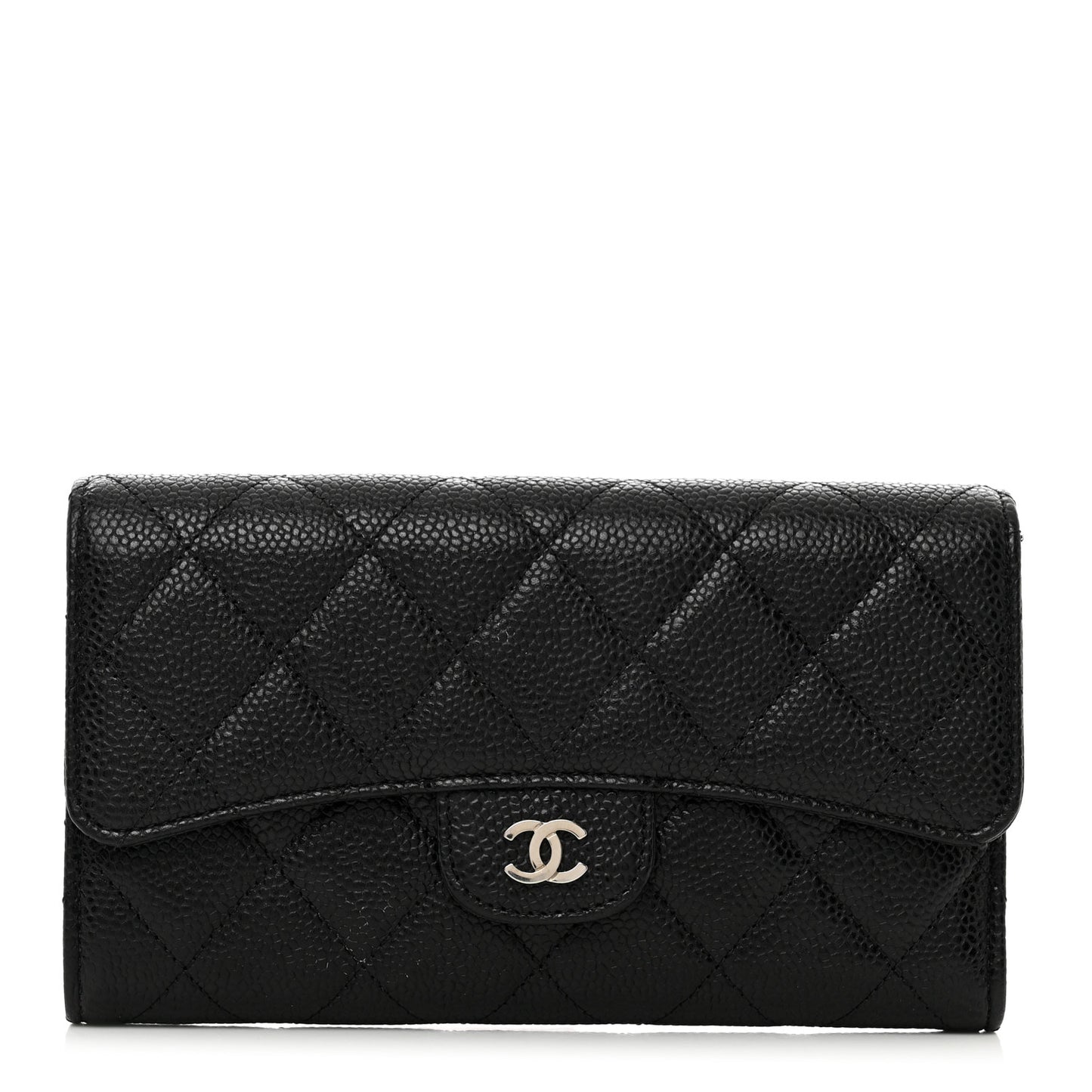 Caviar Quilted Large Flap Wallet Black