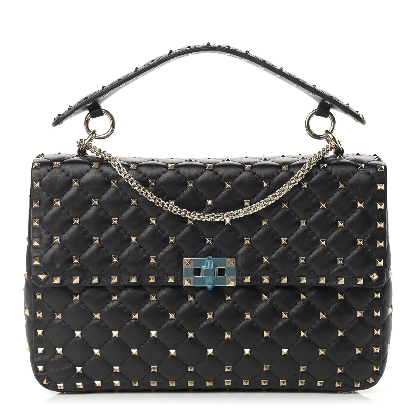 Lambskin Large Rockstud Spike Shoulder Bag Black