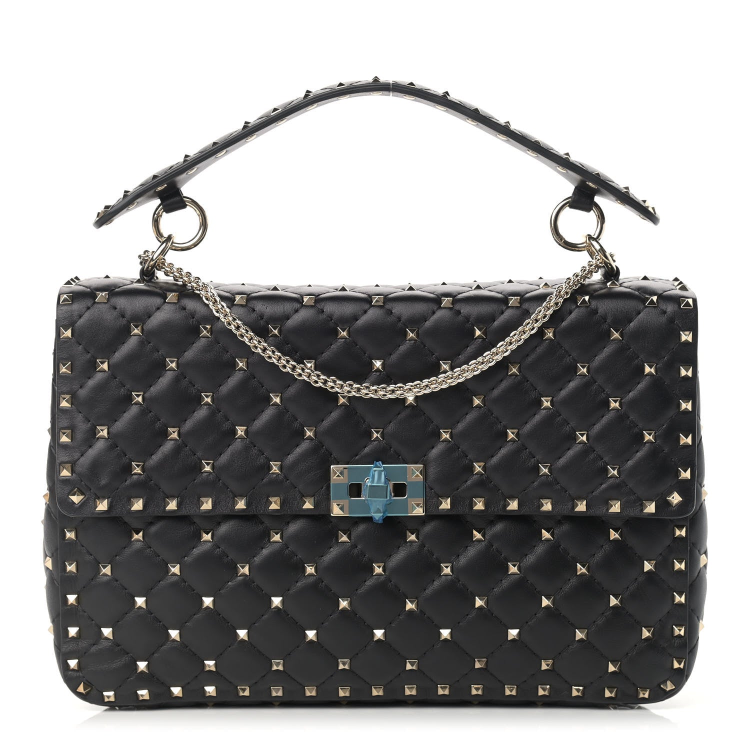 Valentino Garavani Lambskin Large Rockstud Spike Shoulder Bag Black 1 of 12