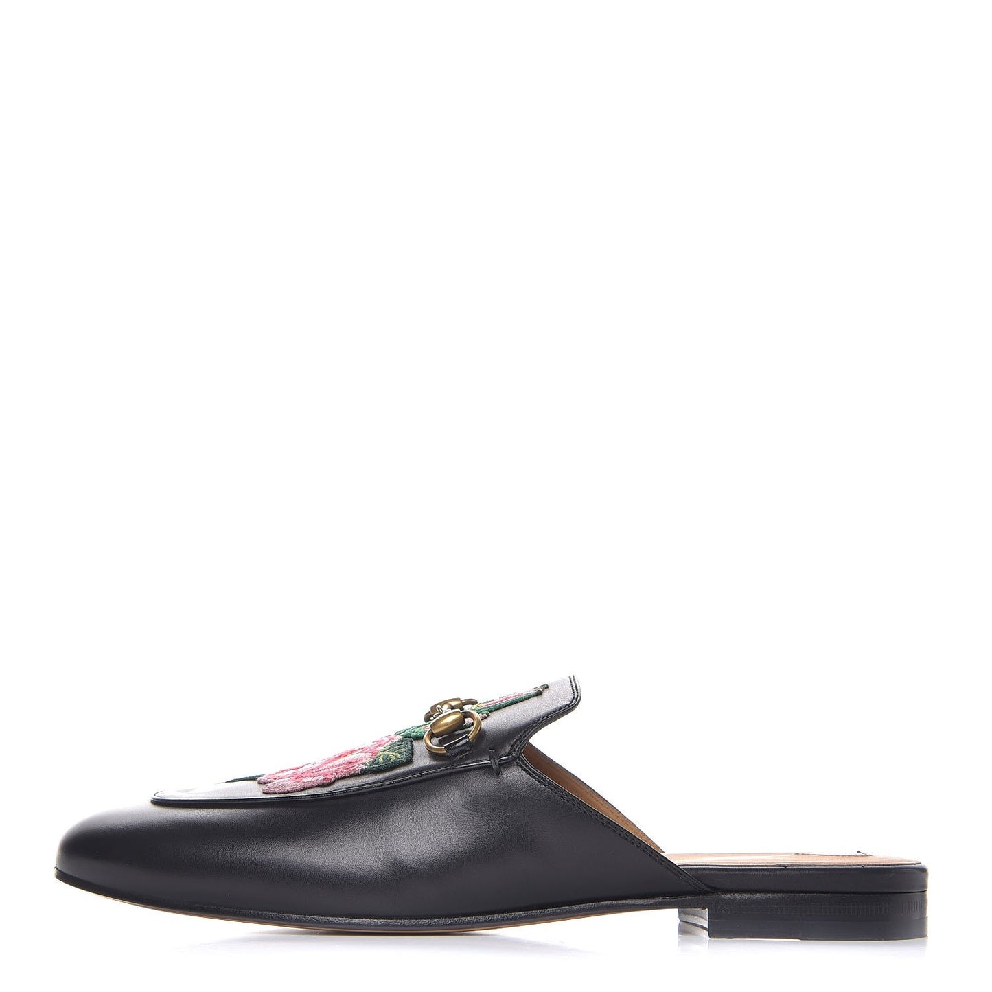 Calfskin Flower Embroidered Princetown Slippers 40 Black