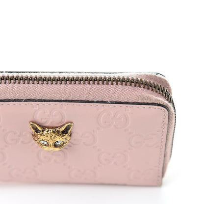 Gucci Guccissima Signature Crystal Cat Zip Around Card Case Light Candy Pink 7 of 11