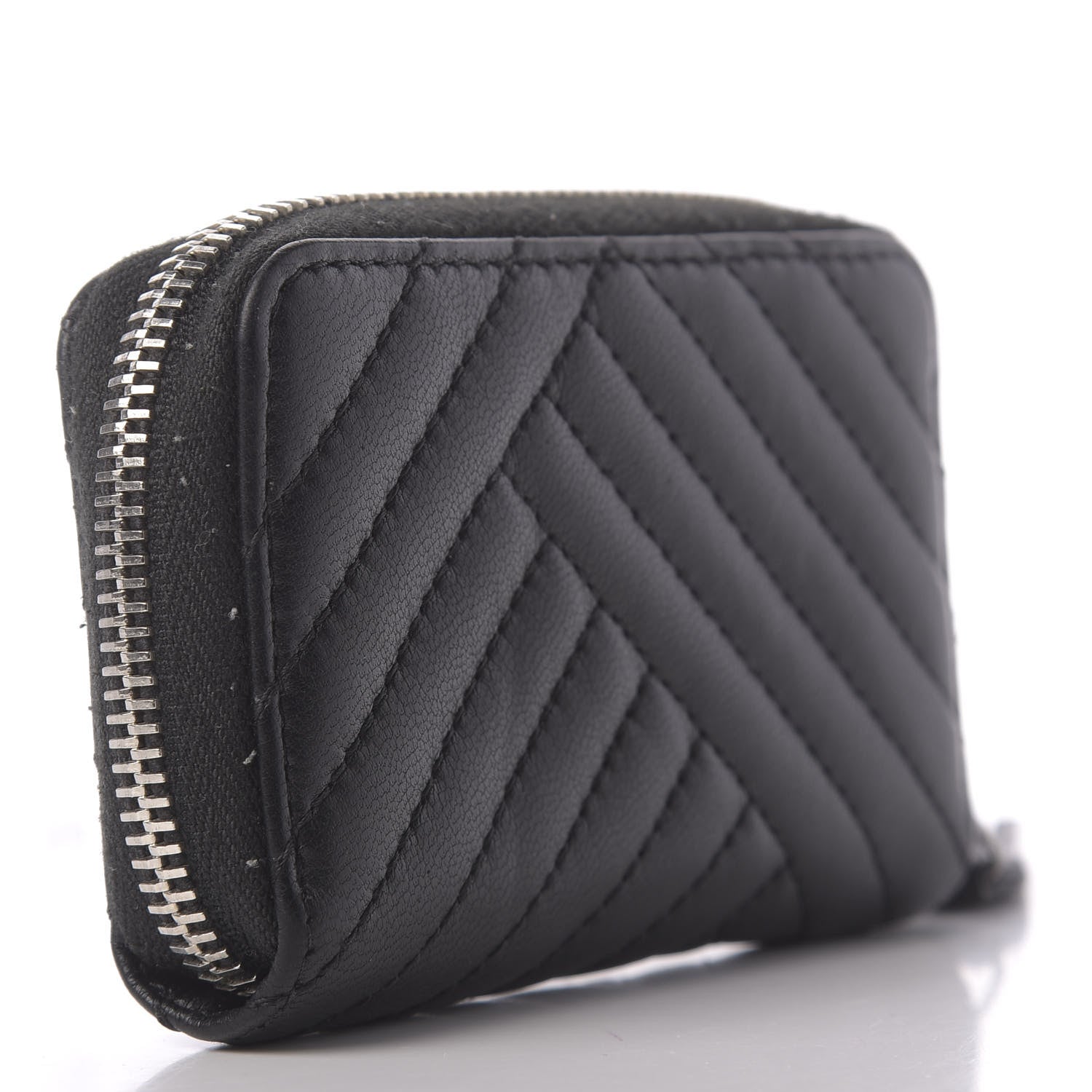 Chanel Lambskin Quilted Crossing Zip Around Coin Purse Black 3 of 10
