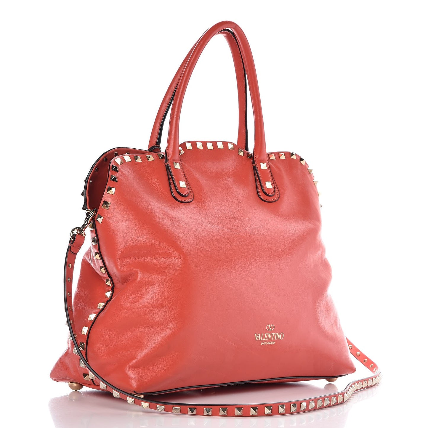 Vitello Rockstud Dome Satchel Deep Coral