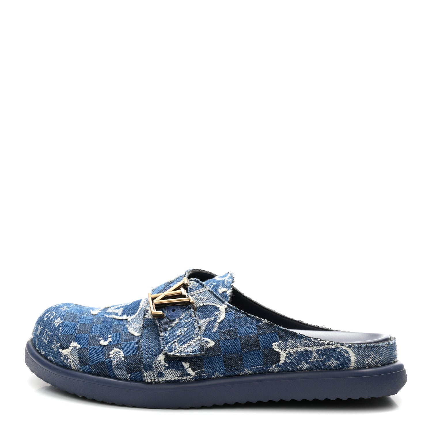 Louis Vuitton Monogram Patchwork Denim LV Easy Mule 11 Navy Blue 1 of 9