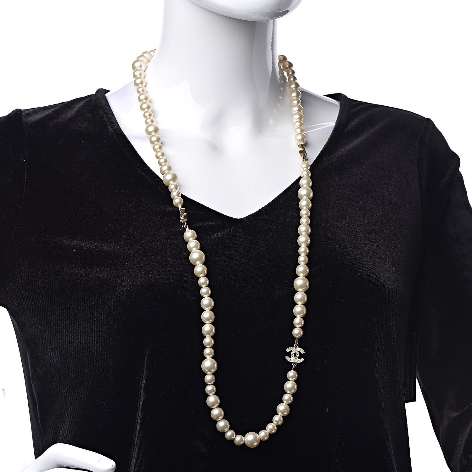 Chanel Pearl Crystal CC Long Necklace Gold 2 of 5
