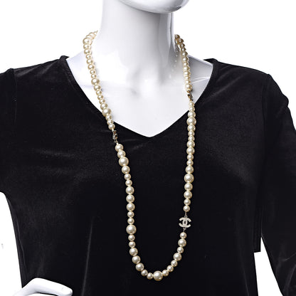 Chanel Pearl Crystal CC Long Necklace Gold 2 of 5