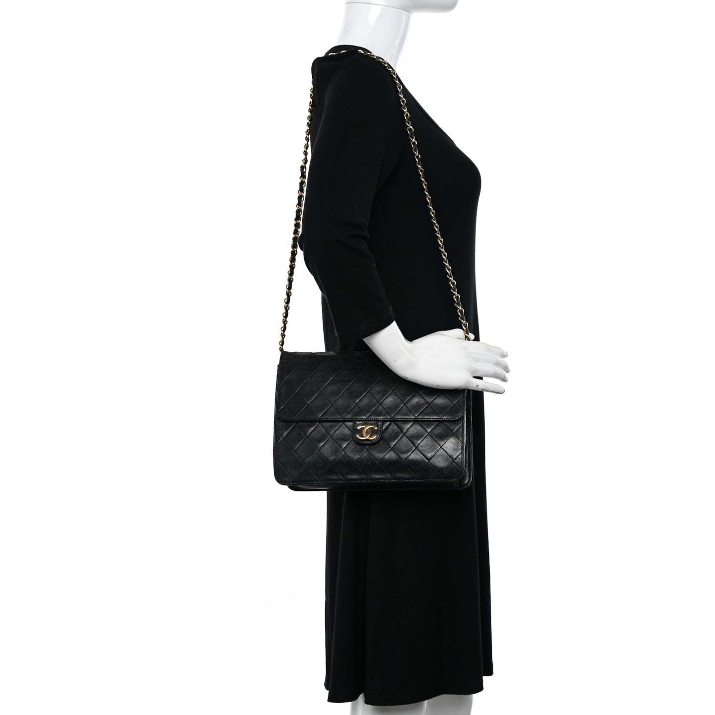 Lambskin Quilted Jumbo Single Flap Black