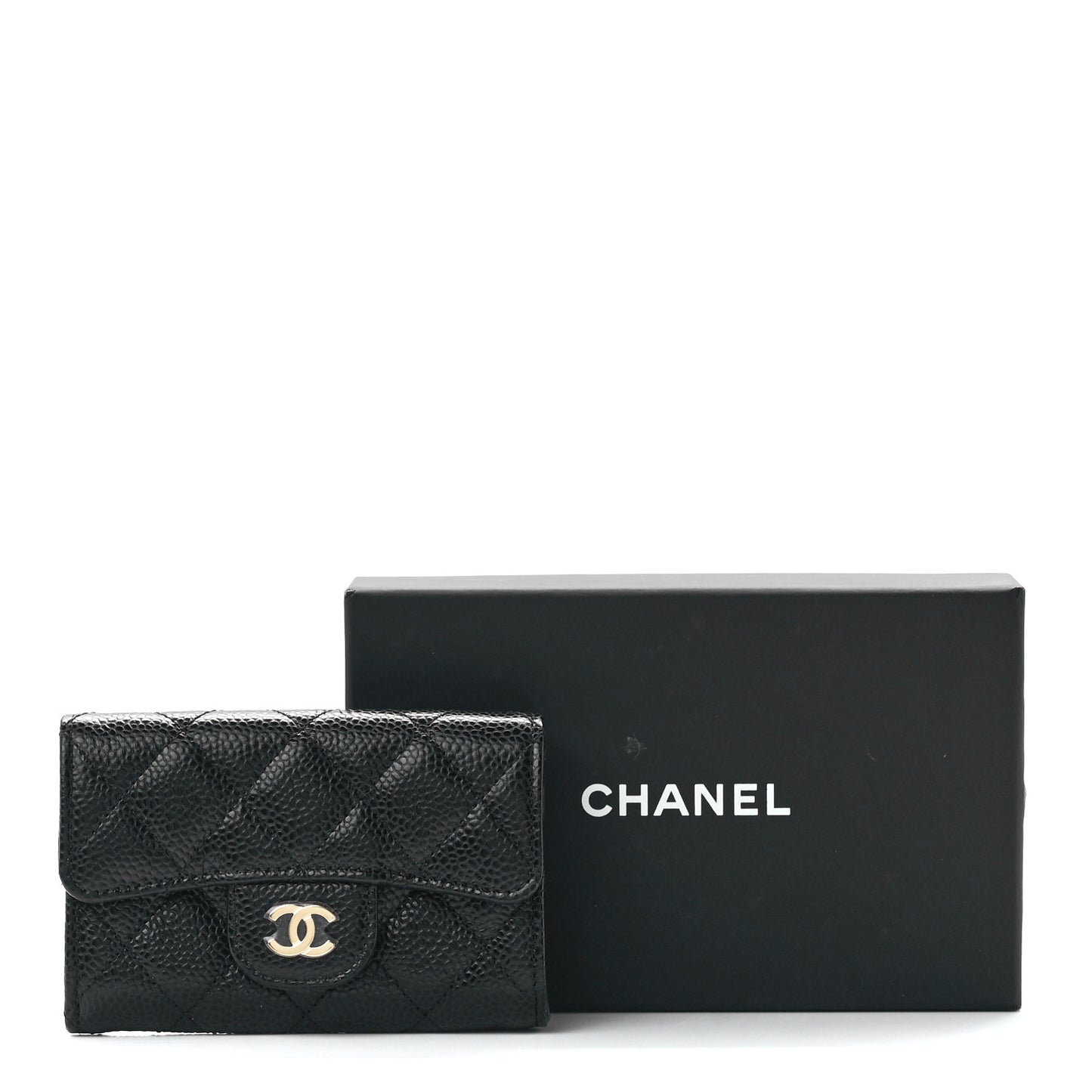 Caviar Quilted Flap Card Holder Wallet Black