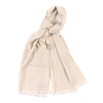 Gucci Wool Lame Jacquard Monogram Jumbo GG Lady Nest Lux Scarf White Gold 1 of 3
