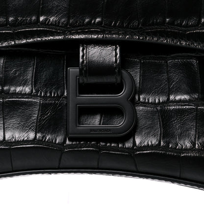 Balenciaga Extra Supple Calfskin Crocodile Embossed Monochrome XS Downtown Shoulder Bag Black 12 of 12