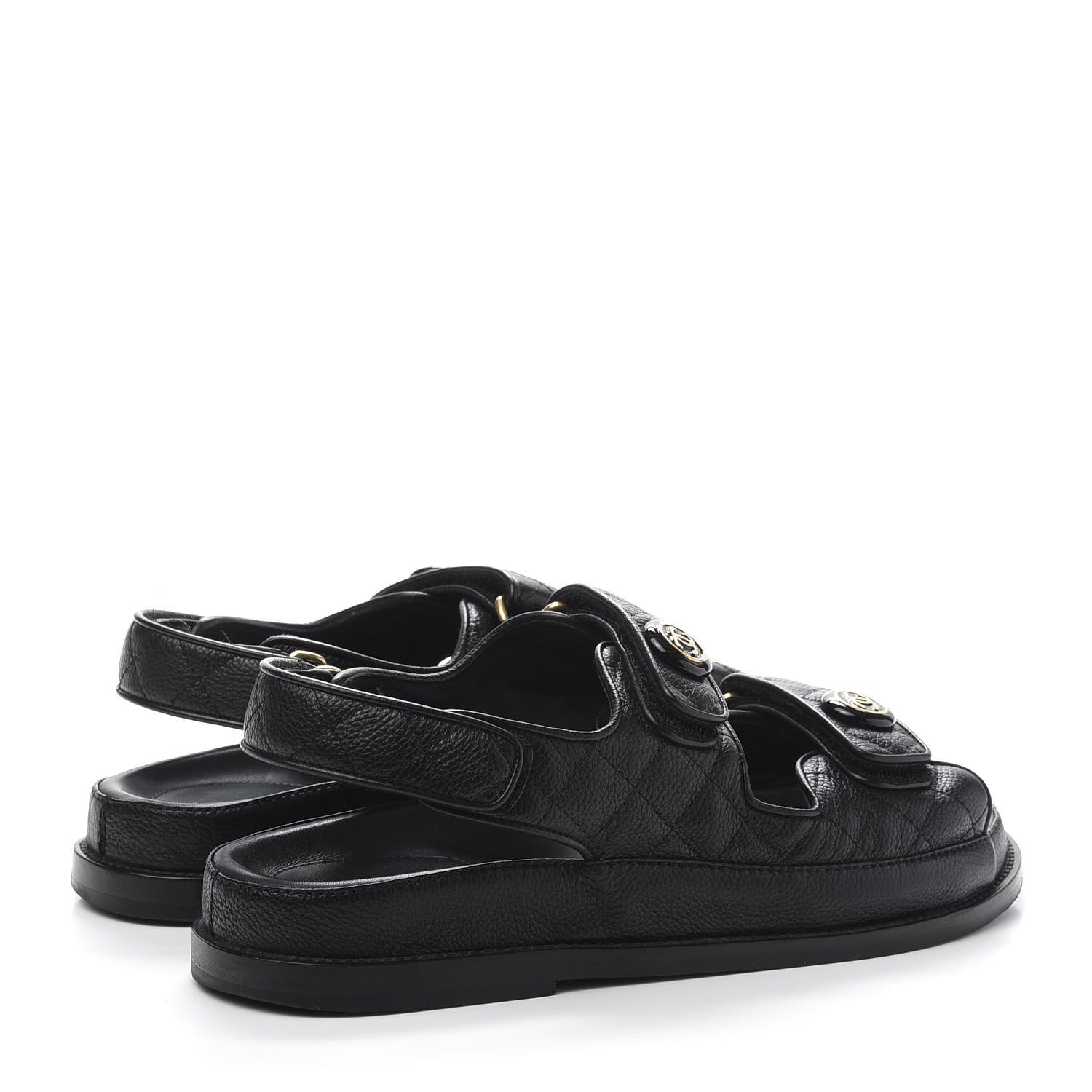 Chanel Grained Calfskin Velcro Dad Sandals 38.5 Black 4 of 9