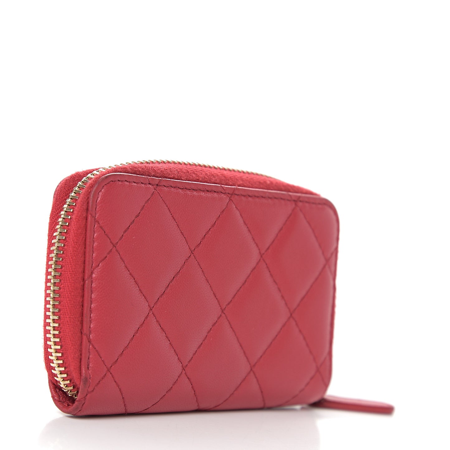 Lambskin Quilted Zip Around Coin Purse Wallet Dark Pink