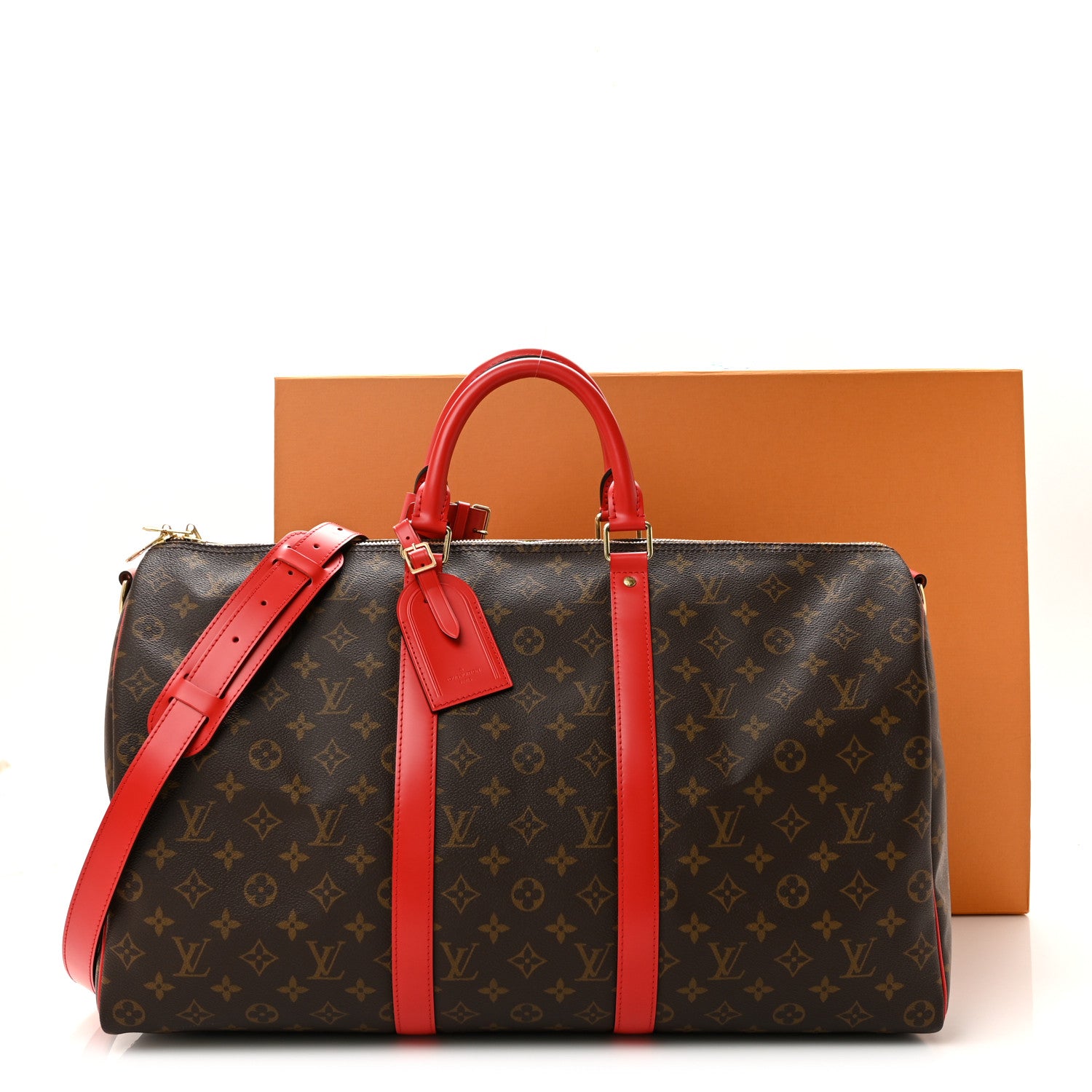 Louis Vuitton Calfskin Monogram Keepall Bandouliere 50 Coquelicot 9 of 9