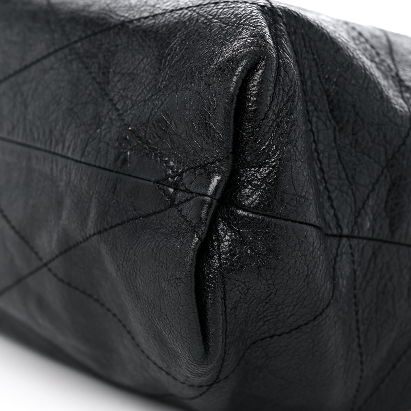 Crinkled Calfskin Quilted Carry Me Tote Black