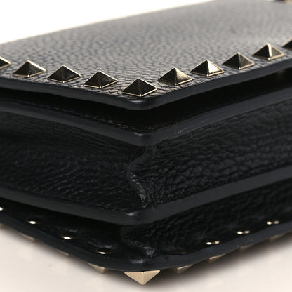 Valentino Garavani Pebbled Calfskin Rockstud Wallet on Chain Black 5 of 8