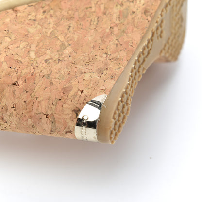Jimmy Choo Patent Cork Portia 120 Wedge Sandals 38 Nude 19 of 23