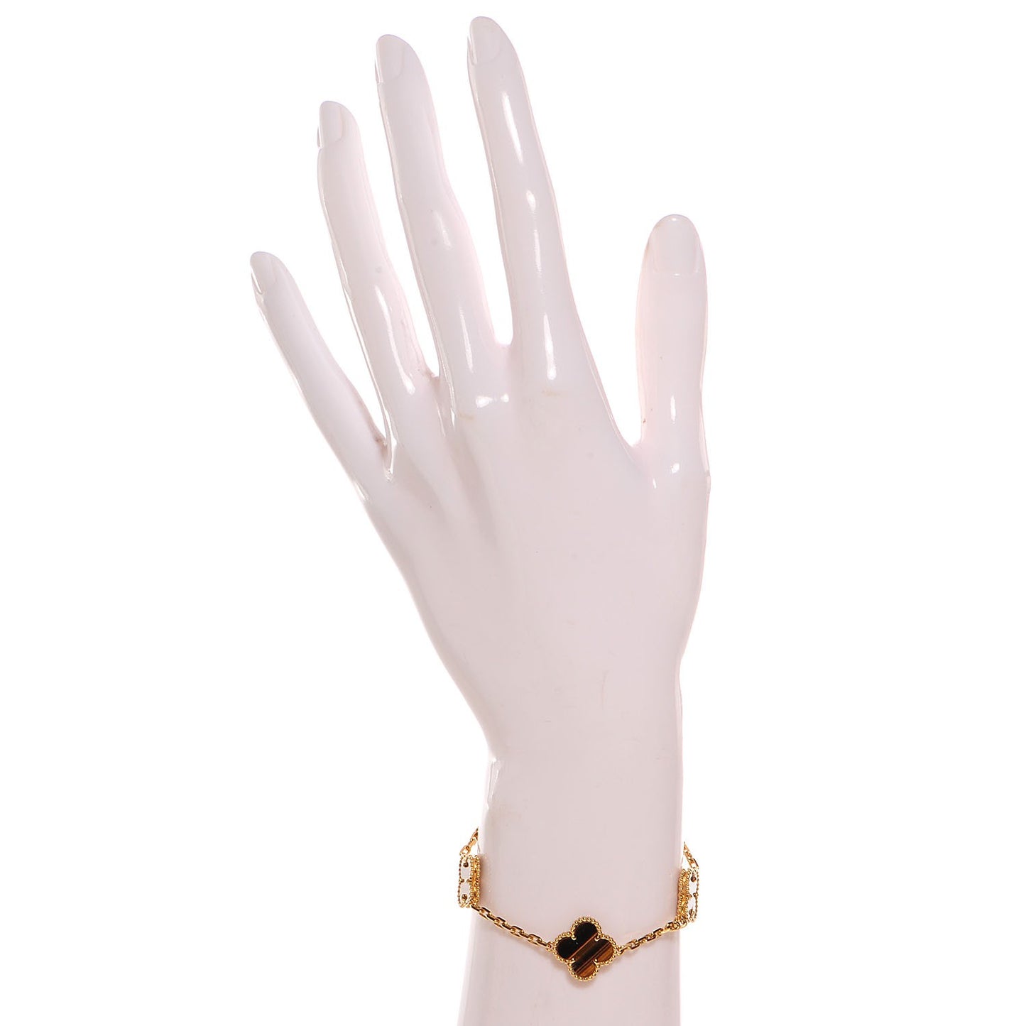 18K Yellow Gold Tiger Eye 5 Motifs Vintage Alhambra Bracelet