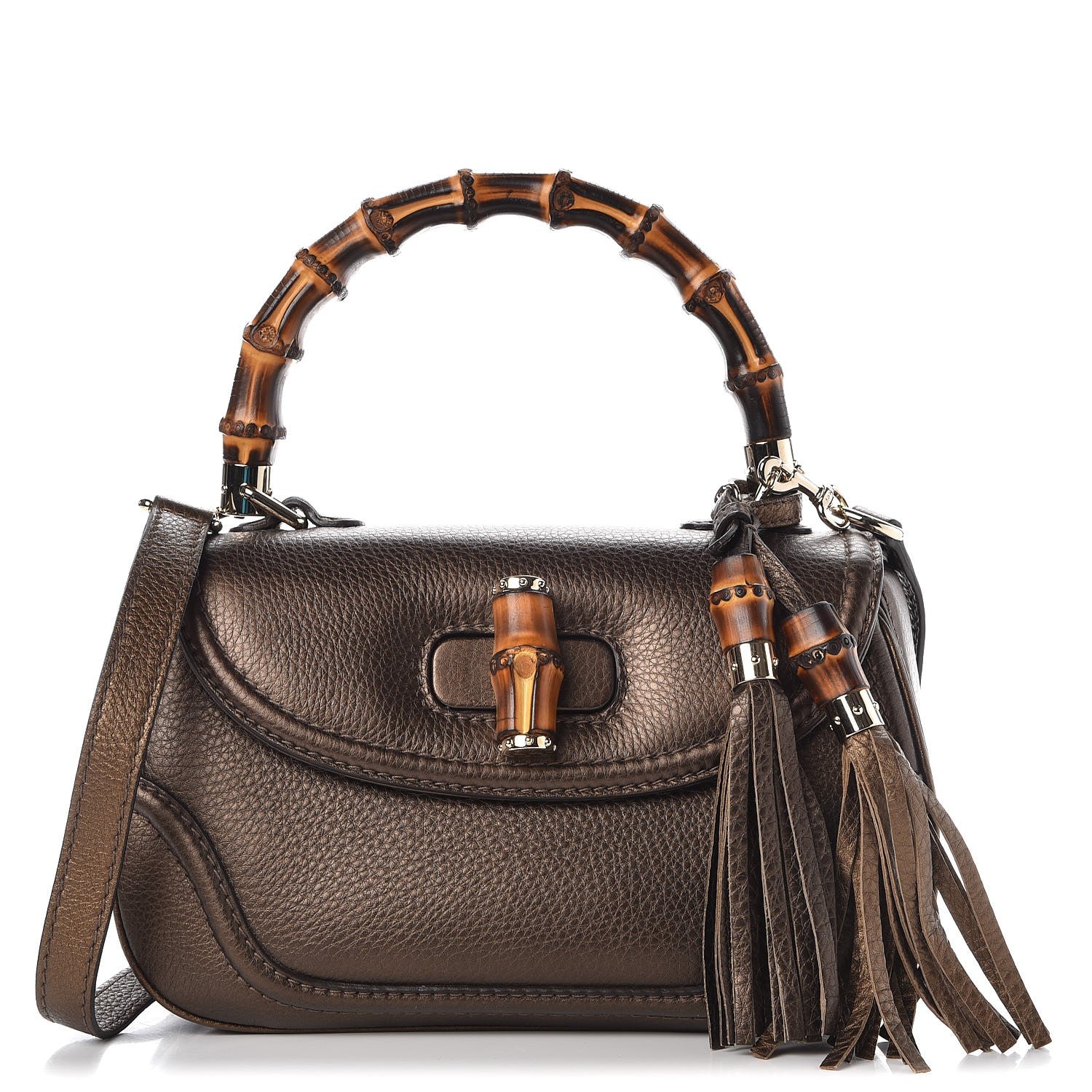 Gucci Metallic Calfskin Medium New Bamboo Top Handle Bag Bronze 1 of 7