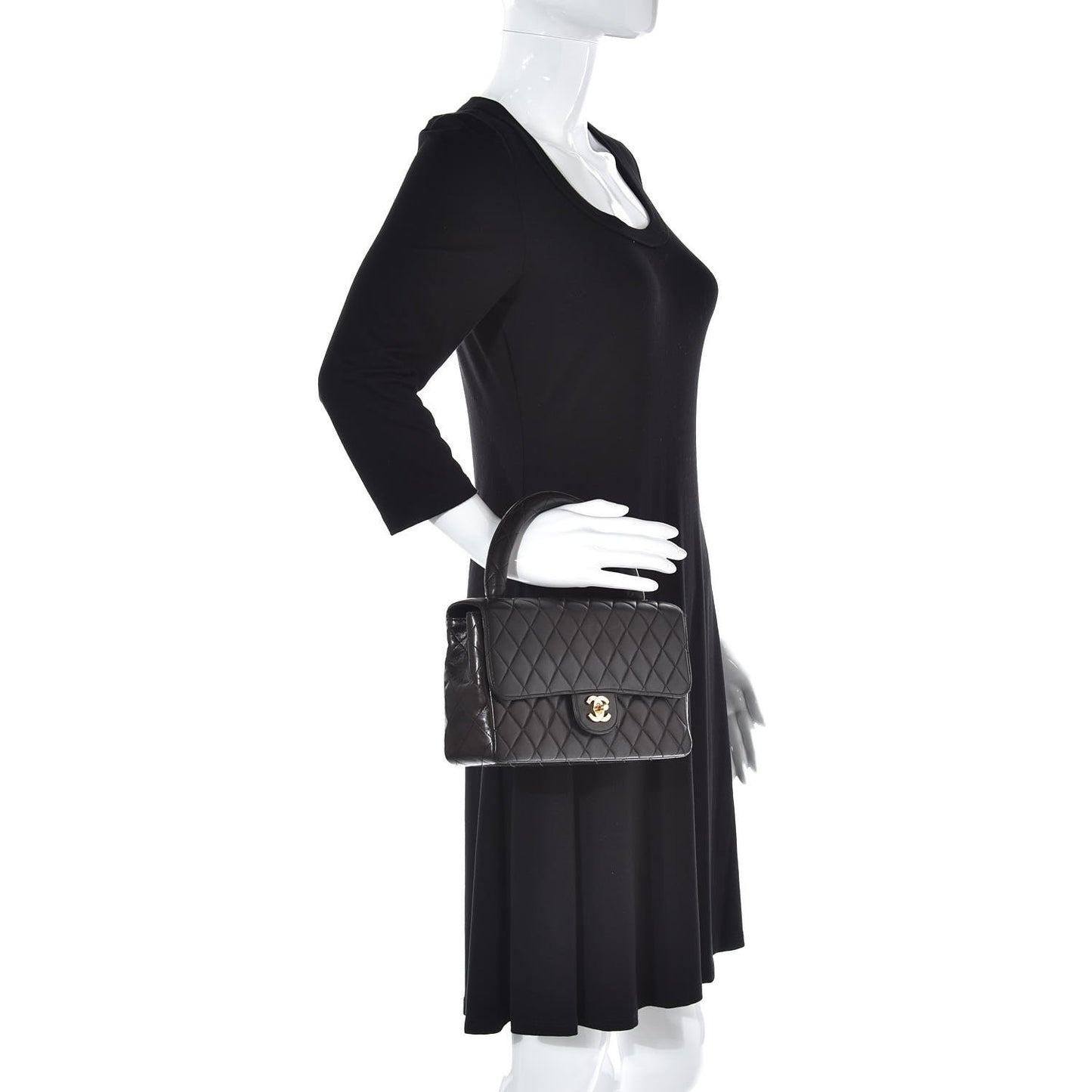 Lambskin Quilted Medium Rectangular Kelly Flap Bag Black