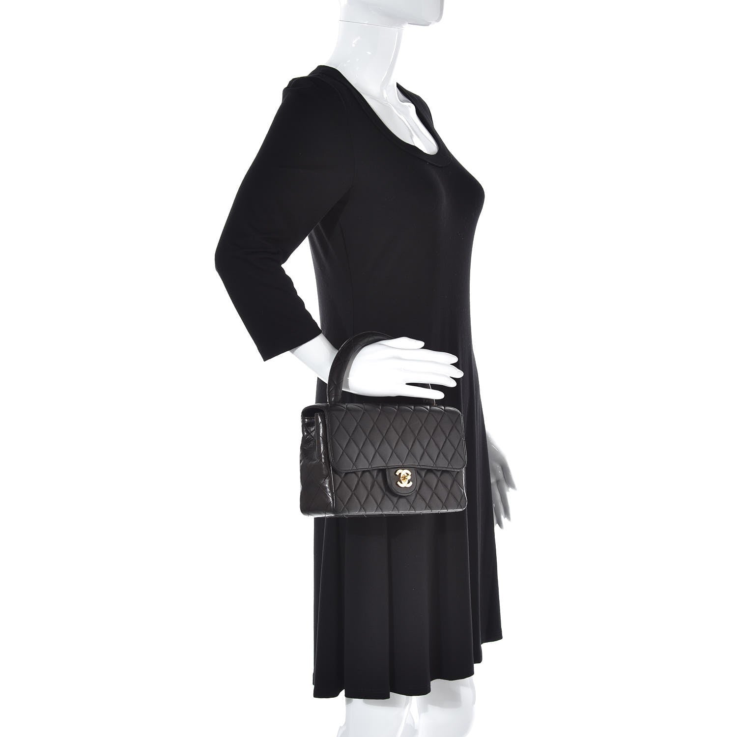 Chanel Lambskin Quilted Medium Rectangular Kelly Flap Bag Black 2 of 11