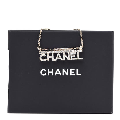 Chanel Metal Crystal Logo Necklace Gold 6 of 6