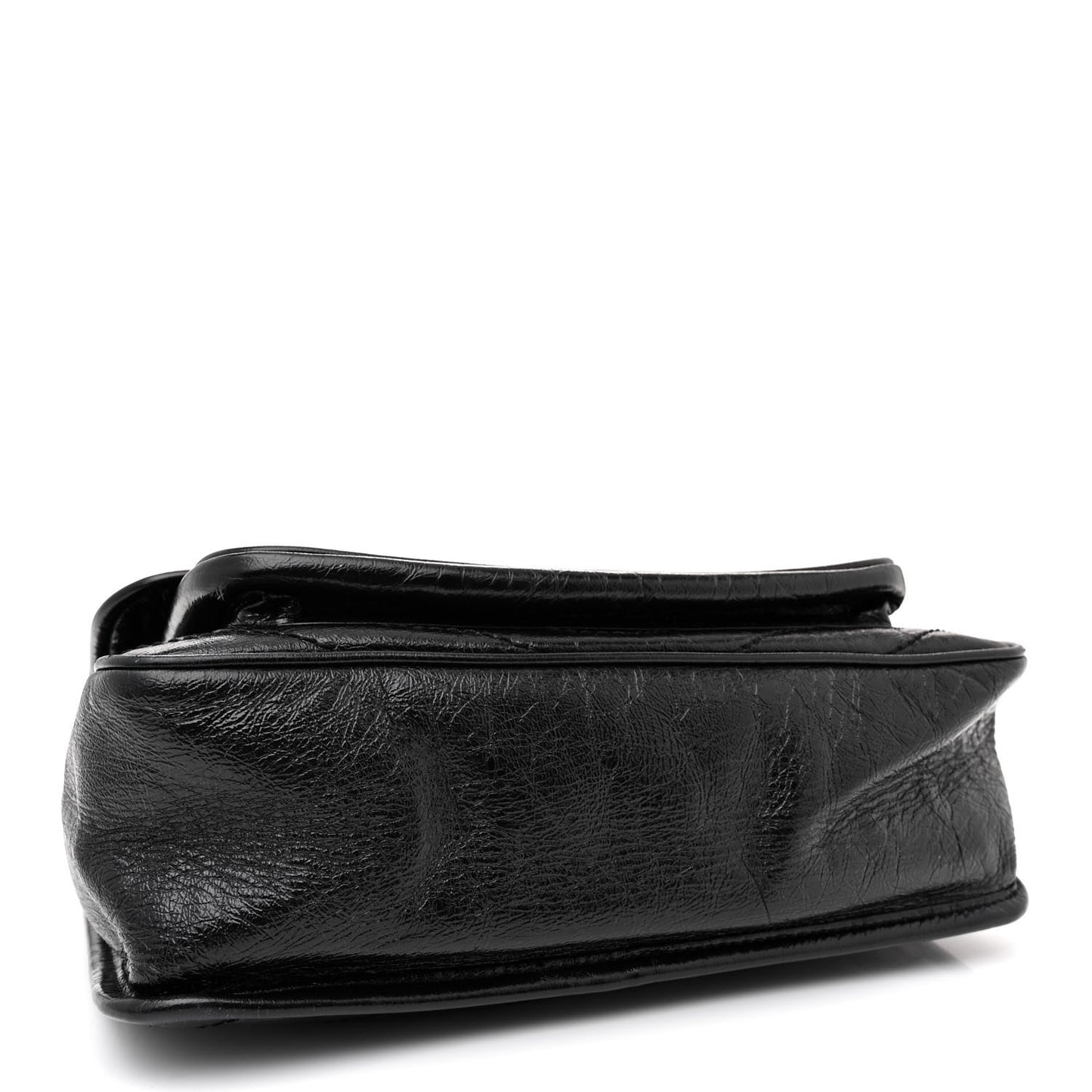 Crinkled Calfskin Matelasse Monogram Medium Niki Chain Satchel Black