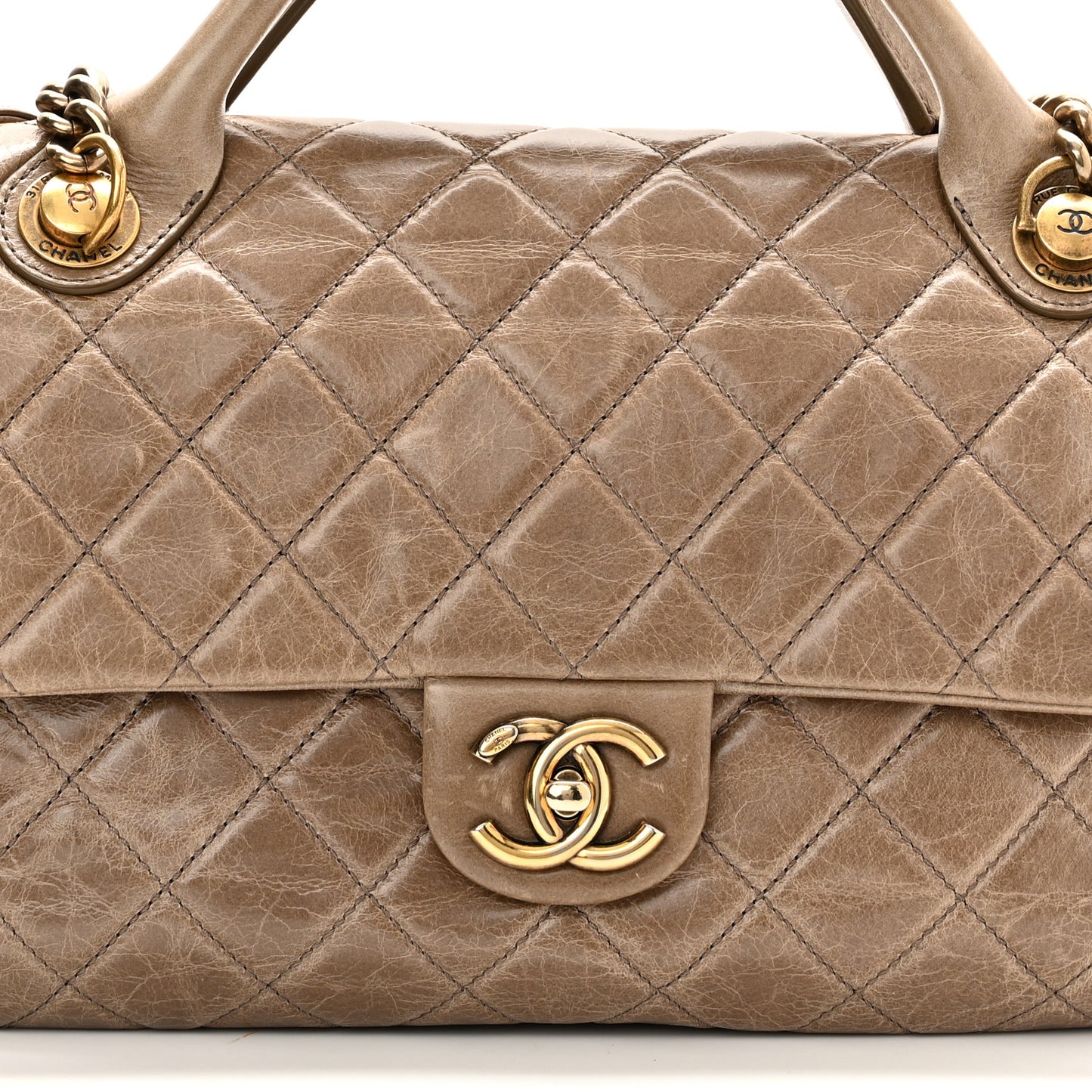 Glazed Calfskin Castle Rock Medium Flap Dark Beige
