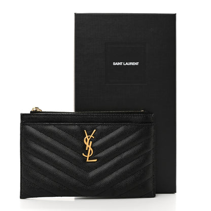 Saint Laurent Grain De Poudre Chevron Monogram Bill Pouch Black 8 of 8