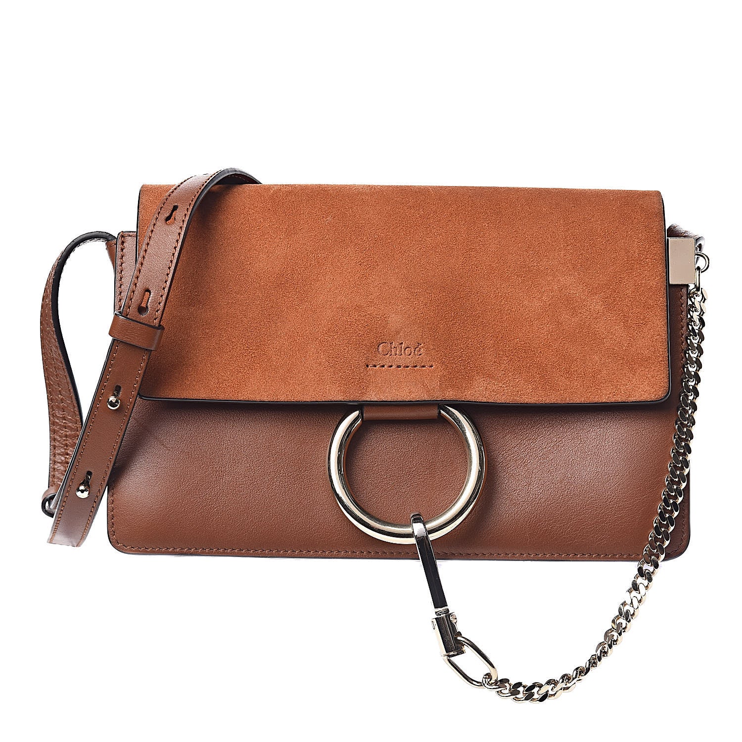 Chloe Suede Calfskin Small Faye Shoulder Bag Tobacco 1 of 11