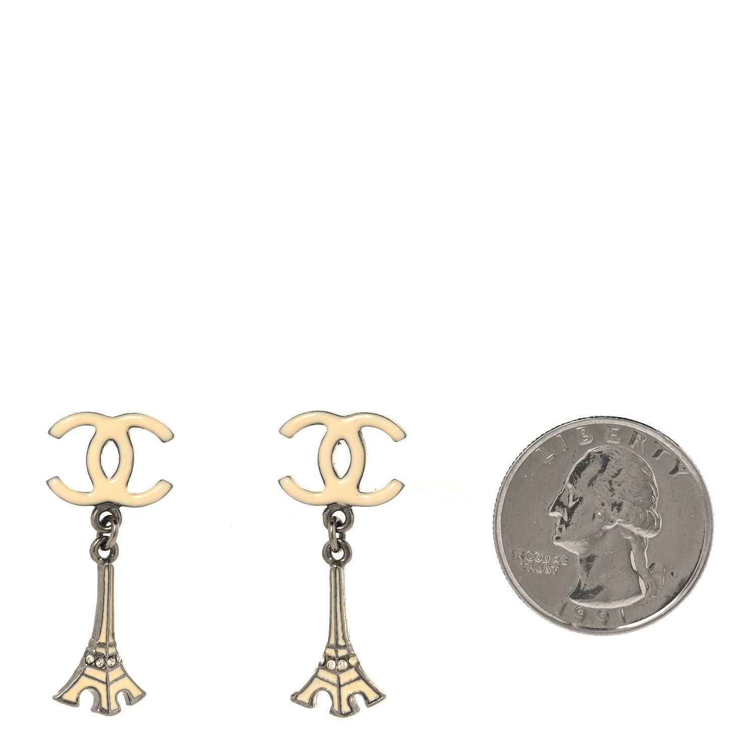 Chanel Metal CC Eiffel Tower Drop Earrings Silver 5 of 8