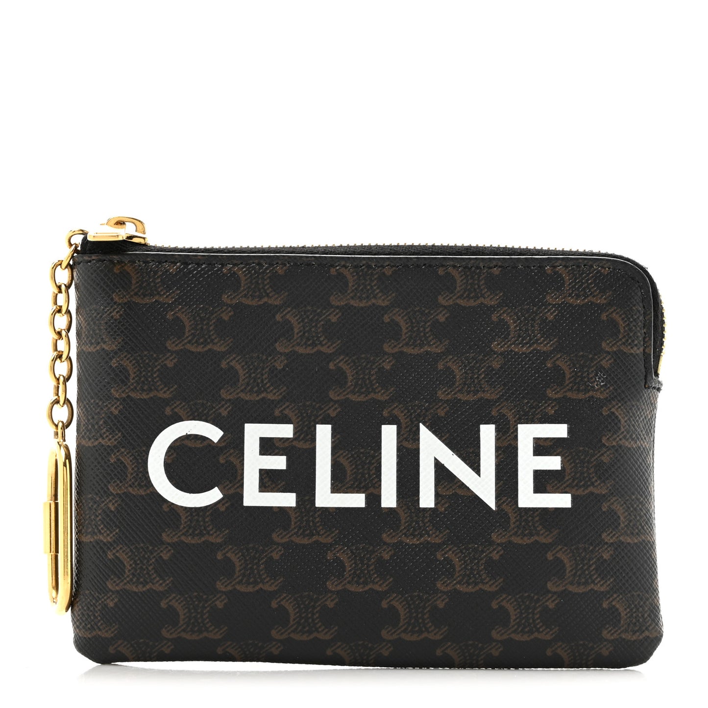 Triomphe Canvas Logo Coin and Card Pouch With Hook Black