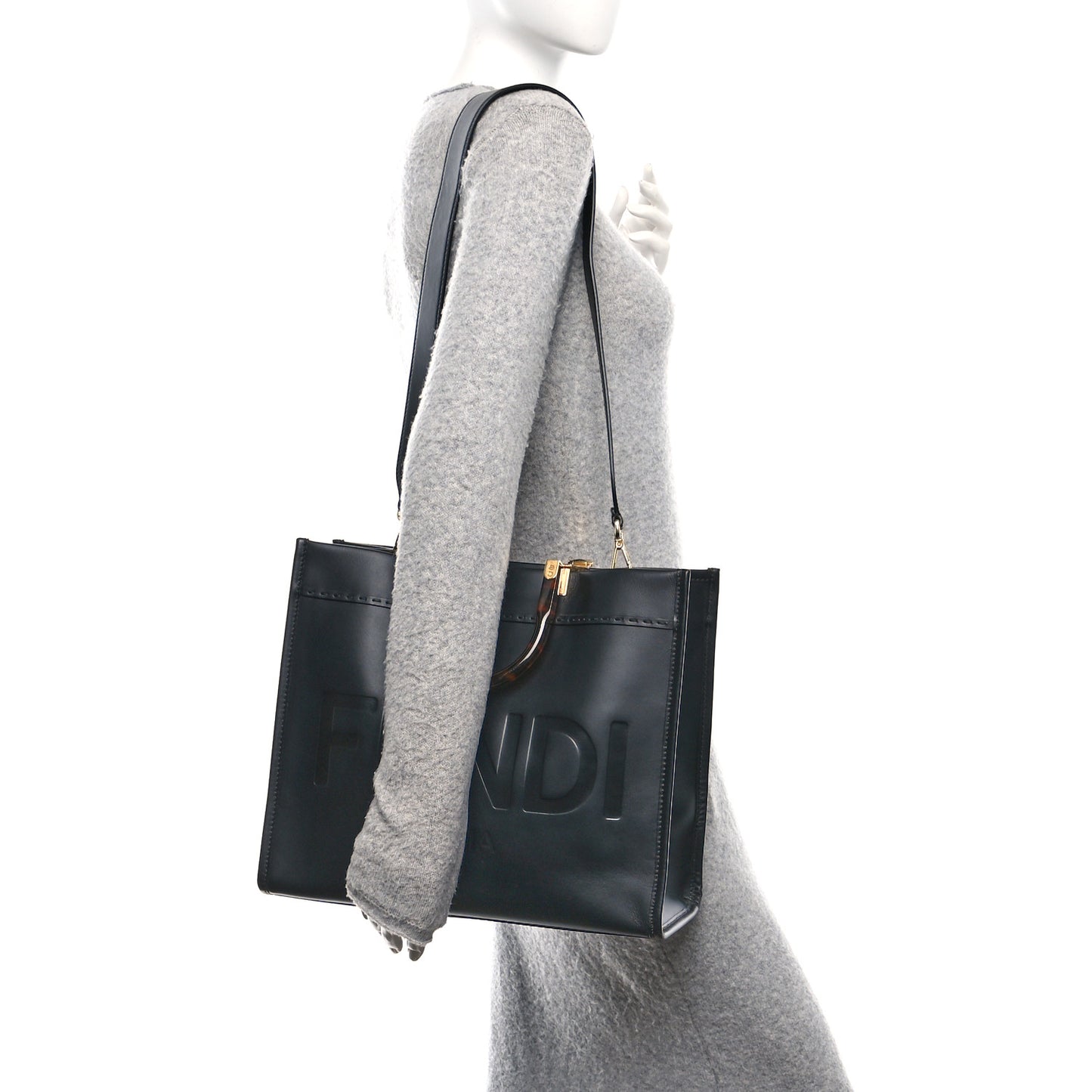 Vitello King Plexiglass Medium Fendi Sunshine Shopper Tote Black
